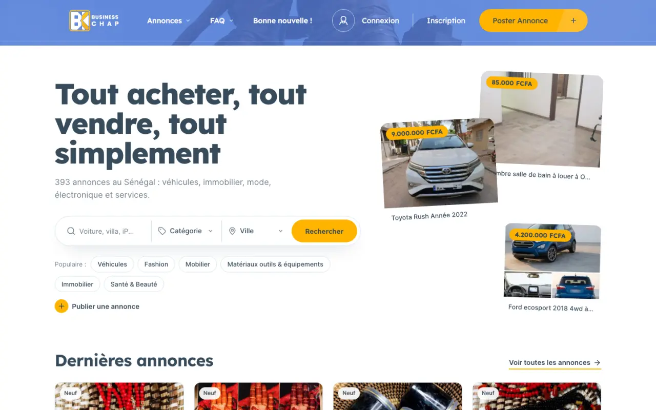 Screenshot of the Business Chap Sénégal website