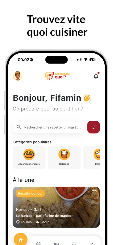 On prépare quoi ? app, screen 1