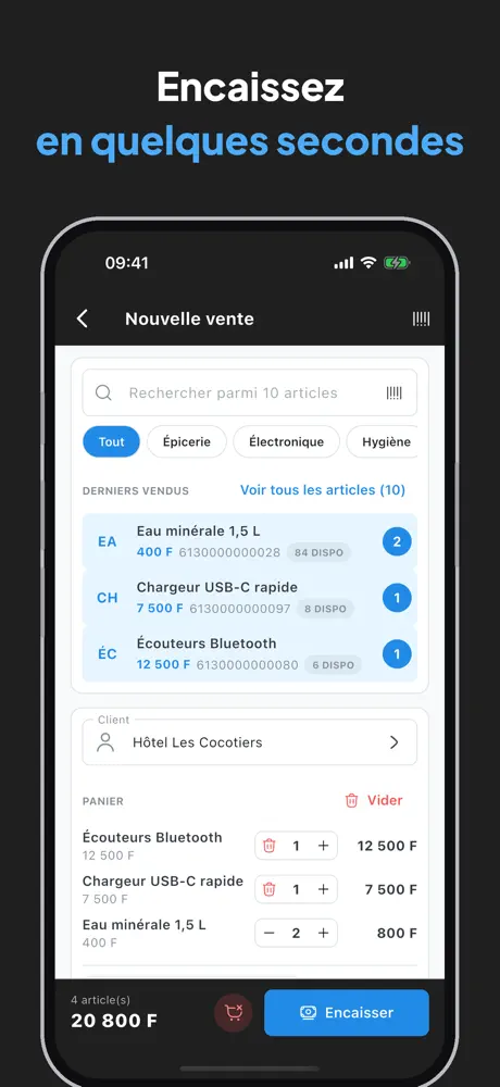 TRC Facturation & Stock app, screen 2