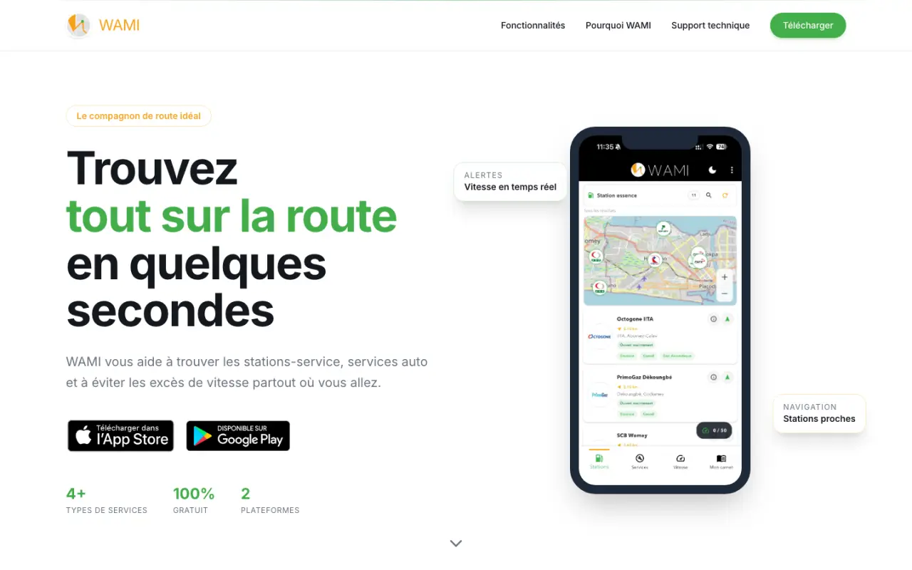 Screenshot of the Wami website