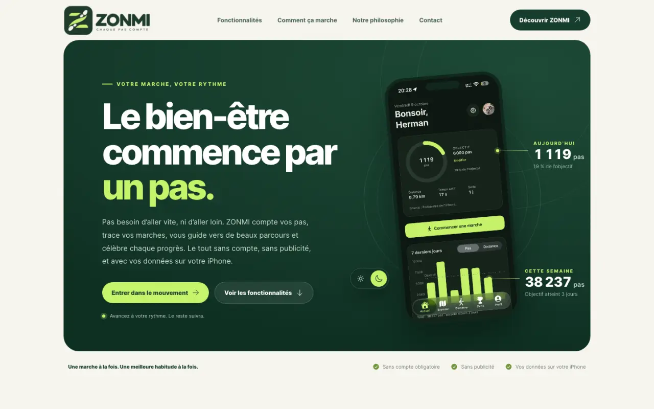 Screenshot of the Zonmi website